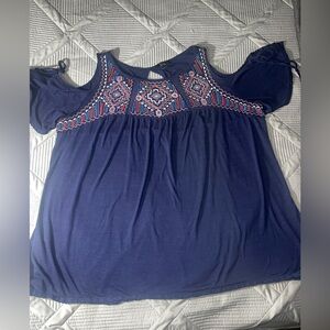 Elegant Navy Blue Embroidered Blouse